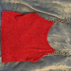 Chained glittery crop top, red